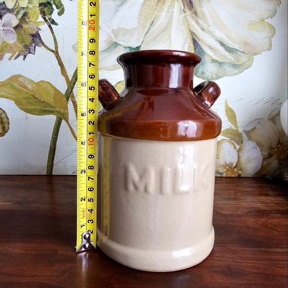 Unique Vintage Ceramic Milk Jug Crock w/ Handles 7" x 5" Glazed Ceramic Can - Picture 11 of 13